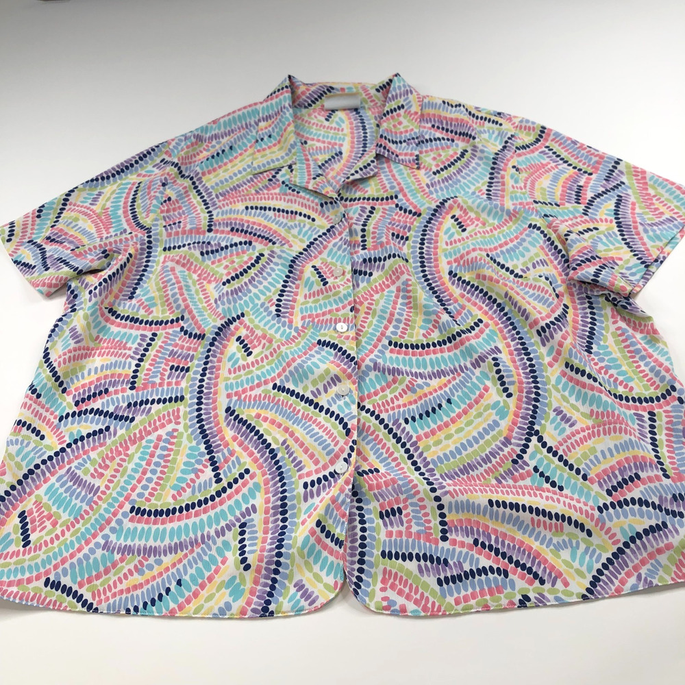 Alfred Dunner NO TAG Plus 2X? Colorful Button Long Sleeve Shirt All Over Print